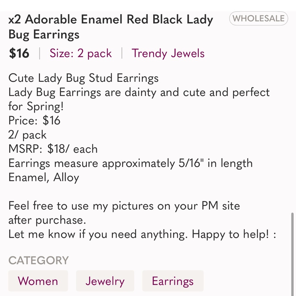 β¨HPβ¨ Cute Ladybug Dainty Minimalist Stud Post Earrings - Picture 7 of 7